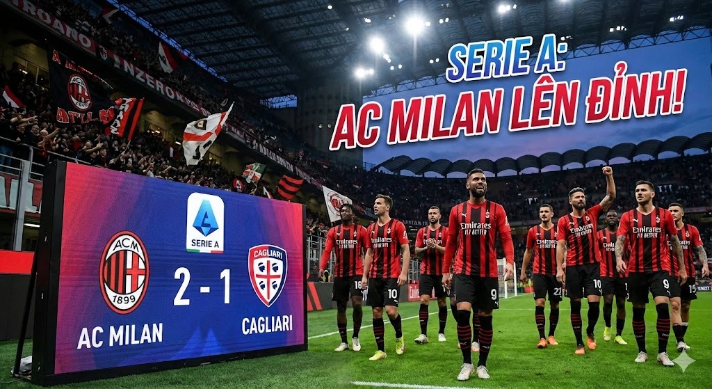 Serie A đổi chủ: AC Milan tạm chiếm ngôi đầu bảng sau chiến thắng sát nút trước Cagliari