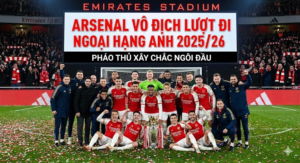 Arsenal xây chắc ngôi đầu: "Pháo thủ" vô địch lượt đi Ngoại hạng Anh 2025/26 sau chuỗi phong độ hủy diệt