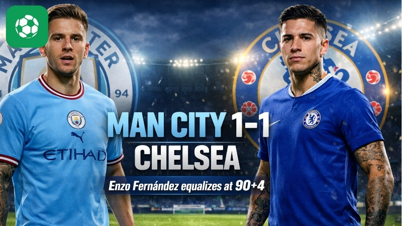 Kết quả Man City 1-1 Chelsea: Enzo Fernandez gỡ hòa kịch tính ở phút 90+4