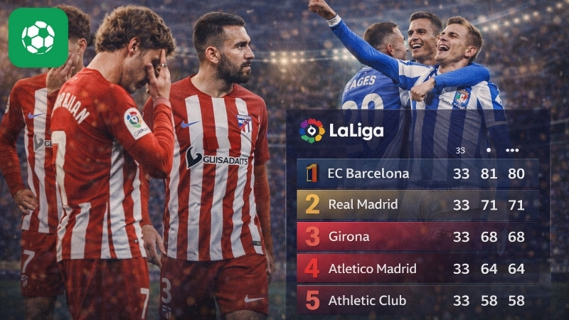 Atletico Madrid hụt hơi trong cuộc đua vô địch La Liga sau trận hòa Real Sociedad