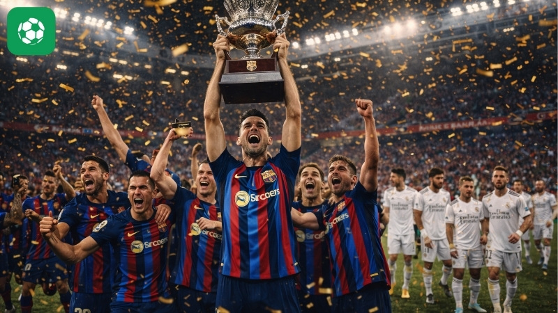 Barcelona nâng cao Siêu cúp Tây Ban Nha sau chiến thắng kịch tính trước Real Madrid