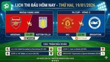 Lịch thi đấu bóng đá hôm nay: Arsenal vs Aston Villa, MU vs Brighton và nhiều trận hấp dẫn
